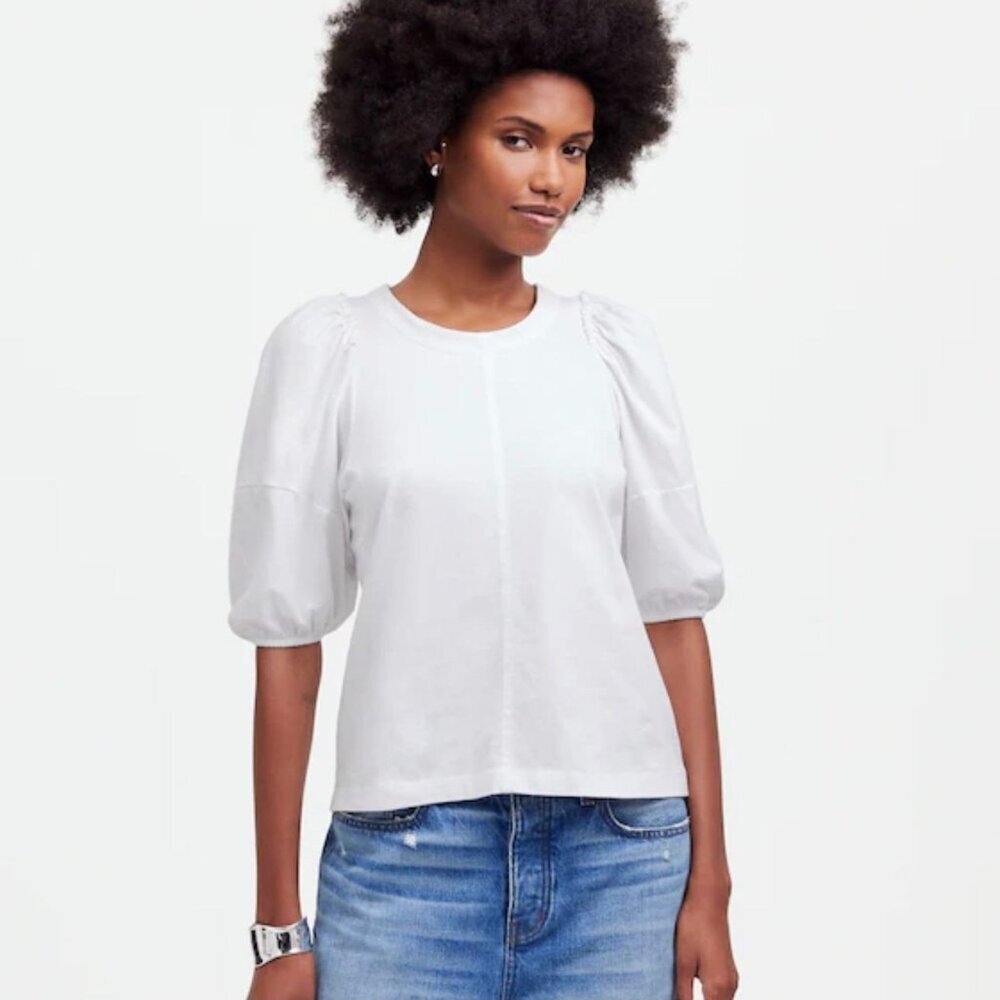 Madewell White Puff-Sleeve Tee - Size: Large *FLAWED*